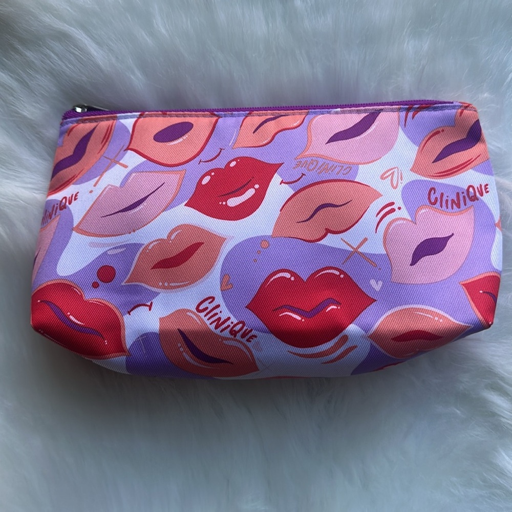 Clinique Red and Pink Lip Print Cosmetic Bag